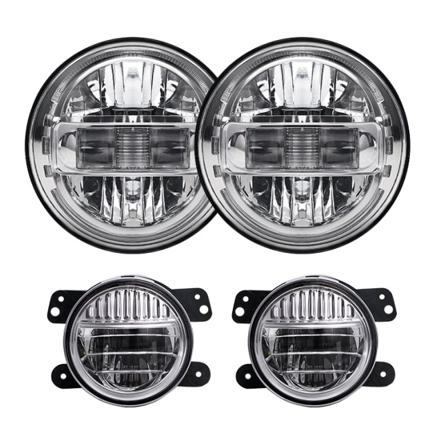 7 inch LED Headlights Assembly with DRL High Low Beam&4 Inch Fog Light For Jeep Wrangler JK 2007-2018 LJ CJ TJ 97-18 JEEP JL