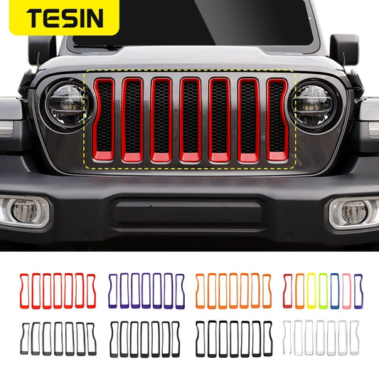 TESIN Car Front Grilles Decoration Cover Sticker for Jeep Wrangler Sahara JL 2018+ Car Accessories for Jeep Gladiator JT 2018+