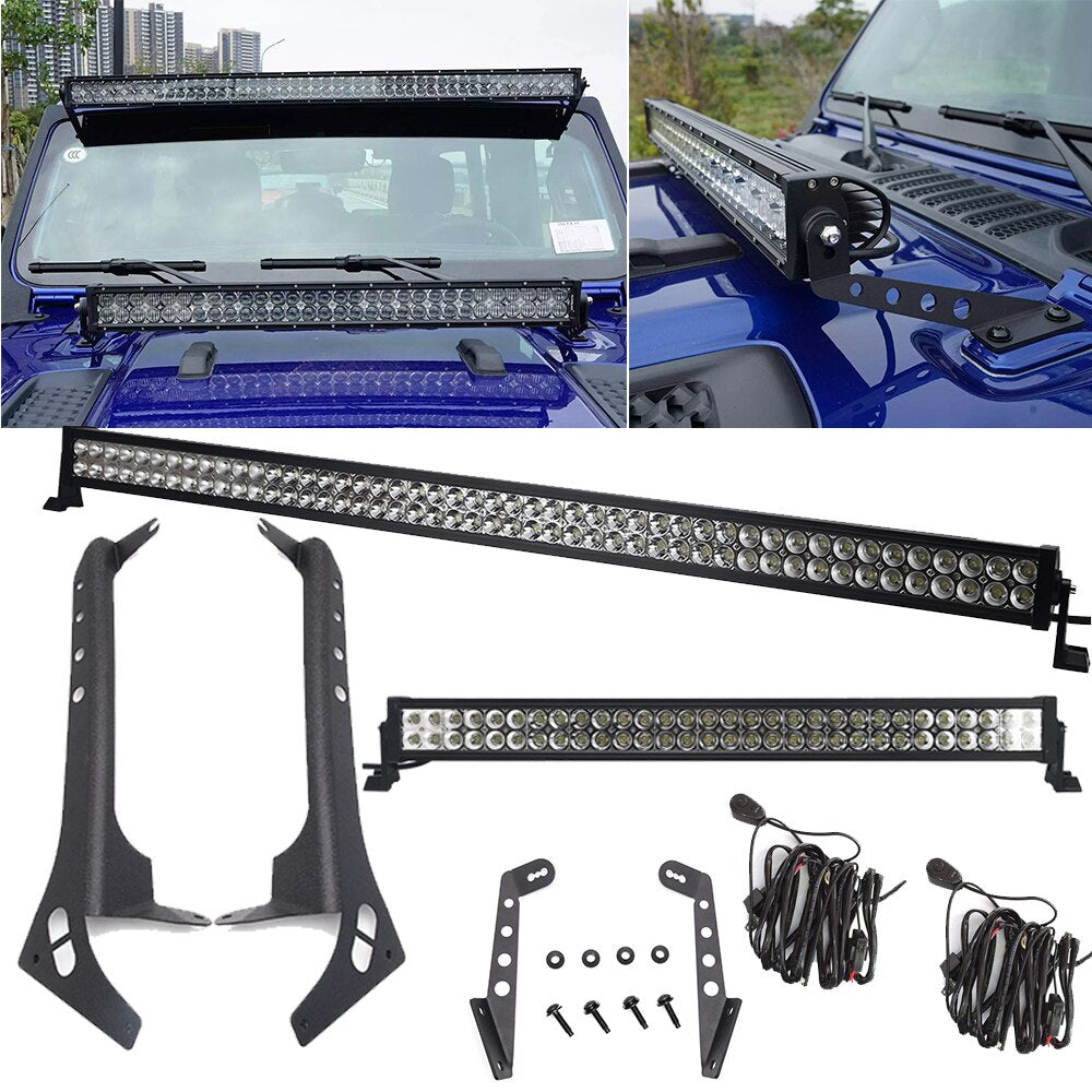 52 Inch LED Light Bar With Windshield Mounting Brackets 2pcs 18w Led Work Light for 2018~2021 Jeep Wrangler JL / Gladiator JT
