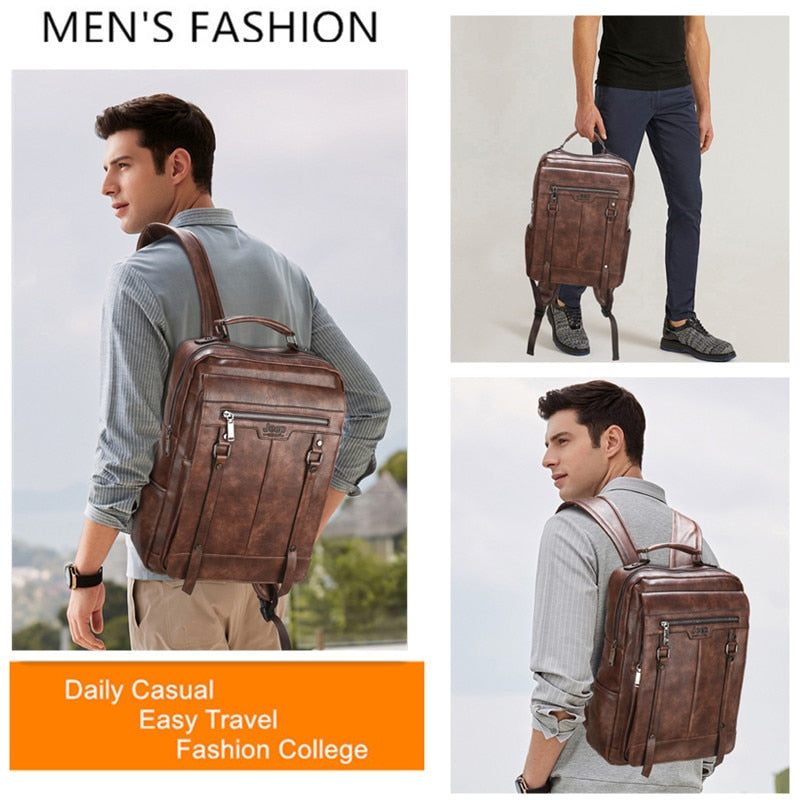 JEEP BULUO Trend Casual Laptop Bags High Capacity Feature Backpack Computer New Men&#39;s Bag Travel Split Leather Bags For Man