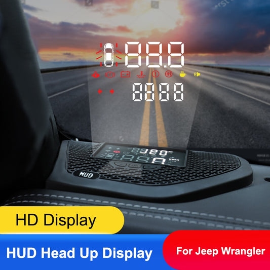 QHCP Car Head Up Display HD Projector Screen HUD Overspeed Alert Alarm Detector Hidden Multifunction For Jeep Wrangler JL 18-21