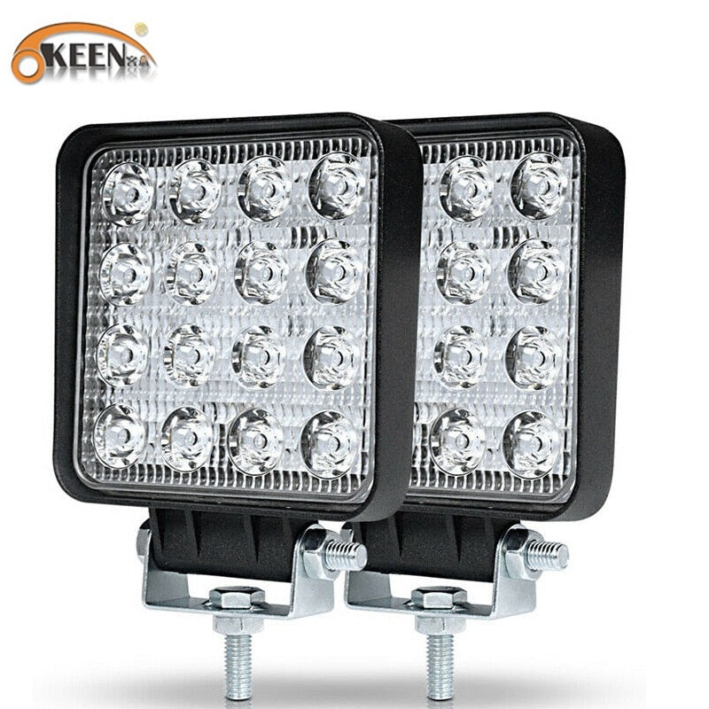 OKEEN 2pcs 48W Work Light 30 Degree LED Car Spot light Beam Square Off-road Lamp Fog Lighting Exterior For Jeep Boat/SUV/Truck