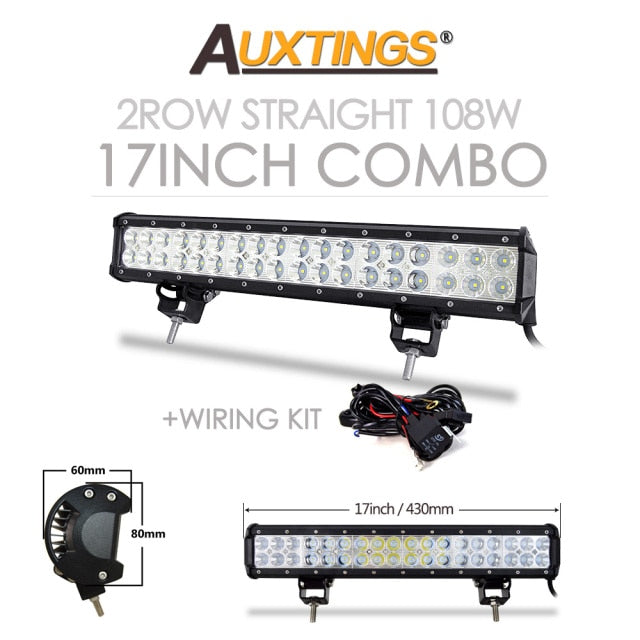 Auxtings 12'' 22'' 20inch 12V 24V offroad led light bar Spot Flood Combo 20'' 126W led Work Light for Jeep Car 4WD Truck SUV ATV