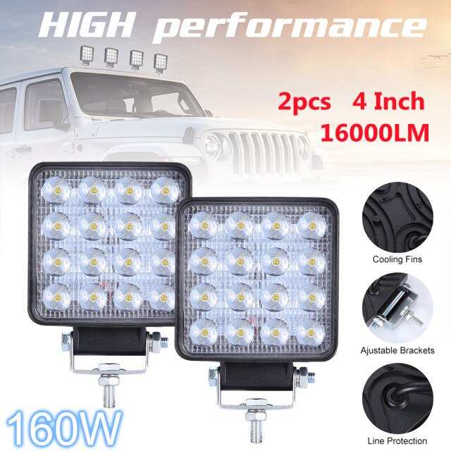 140W 6000K 14000LM Circular LED Work Light  Waterproof Spotlight Headlight Bulbs for Off-Road Suv Boat 4X4 Jeep Truck Cars