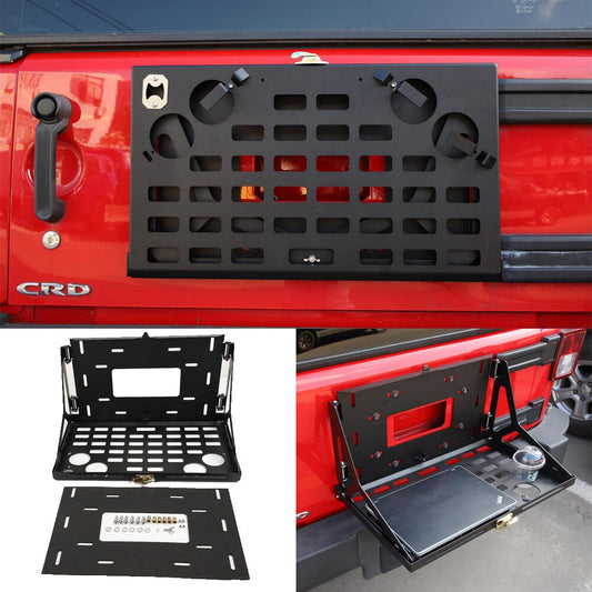 Black Aluminum Alloy Rear Door Tailgate Table Shelf Storage Rack for Jeep Wrangler JK 2007-2017 Car Exterior Accessories