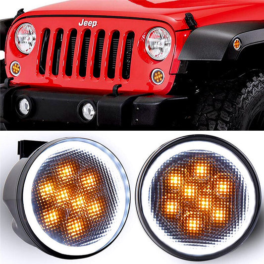Jeep Wrangler JK Unlimited 2007-2017 LED Turn Signal Light Amber Smoke Lens Assembly 2pcs Front Turn Signal Light Amber Assembly
