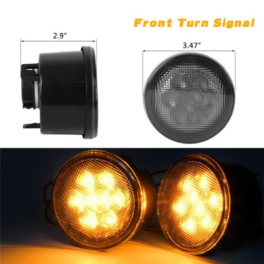Jeep Wrangler JK Unlimited 2007-2017 LED Turn Signal Light Amber Smoke Lens Assembly 2pcs Front Turn Signal Light Amber Assembly