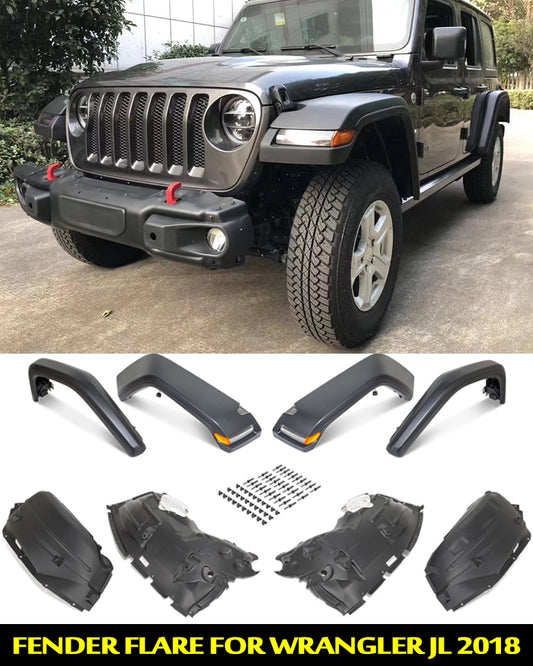 For Jeep Wrangler JL 2018 4 PCS Car Wheel Eyebrow Mud Fender flare Cover Mudguards With LED Signal Lights