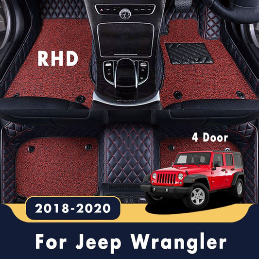 RHD Luxury Double Layer Wire Loop Car Floor Mats Carpets Accessories Styling Custom For Jeep Wrangler JL 4 door 2020 2019 2018