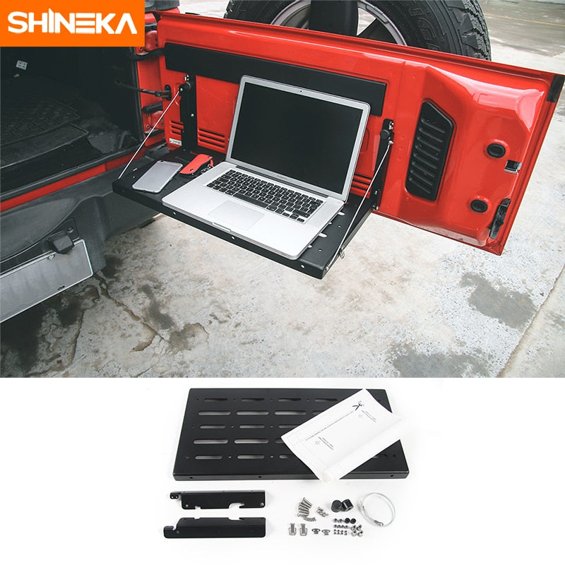 SHINEKA Metal Flexible Tailgate Table Rear Trunk Door Rack Cargo Luggage Holder Carrier Shelf For Jeep Wrangler JK 2007-2017
